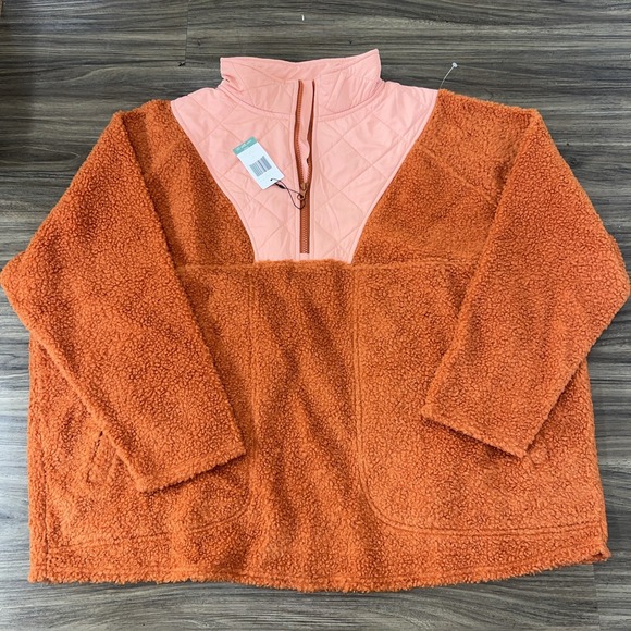 Vera Bradley Tops - Vera Bradley Teddy Bear Fleece Colorblock Pullover Sweatshirt Orange/Pink xxl
